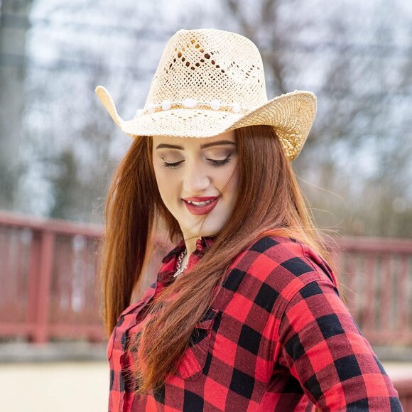 BEADED Hearts Trim, Shapeable Cowboy Hat-Beige main image 7
